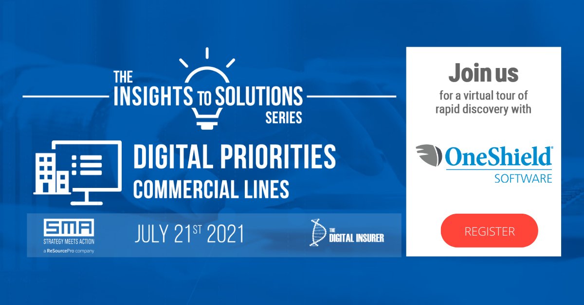 OneShield's tweet photo. Have you registered? Just under two weeks until the next event in the SMA Insights to Solutions Series, Digital Priorities - Commercial Lines #software #solutions 
https://t.co/ni6HvMMFCy https://t.co/vc02rCTyfu