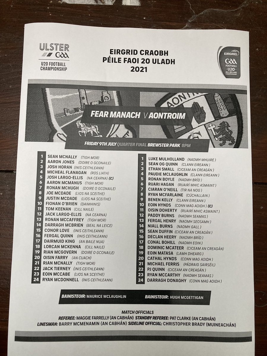 The Team Lineouts for the Game 5️⃣0️⃣ minutes to go until throw in.