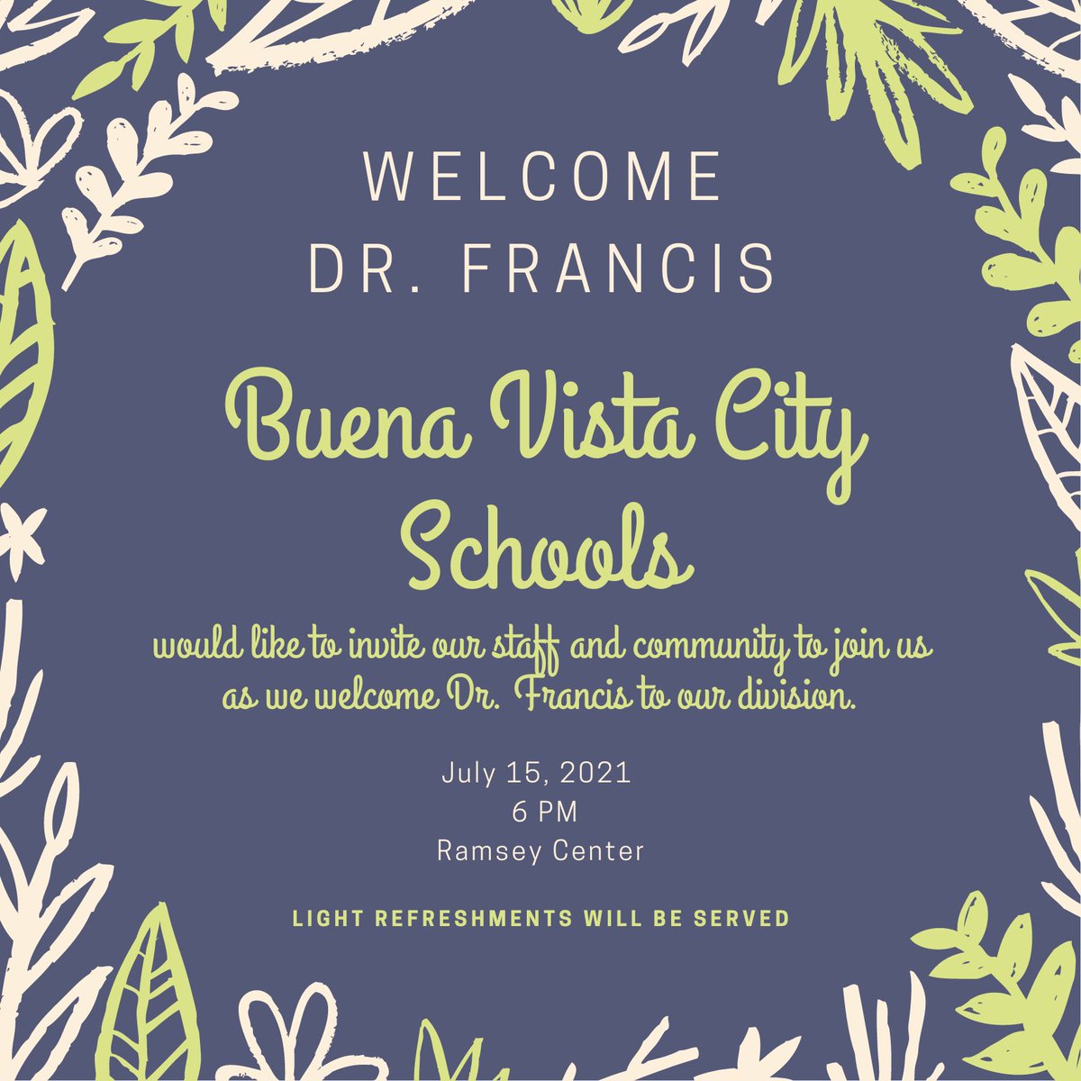 bvcpsbluepride's tweet photo. Please help us welcome our new Superintendent, Dr. Francis! https://t.co/OtxC2rYAPE