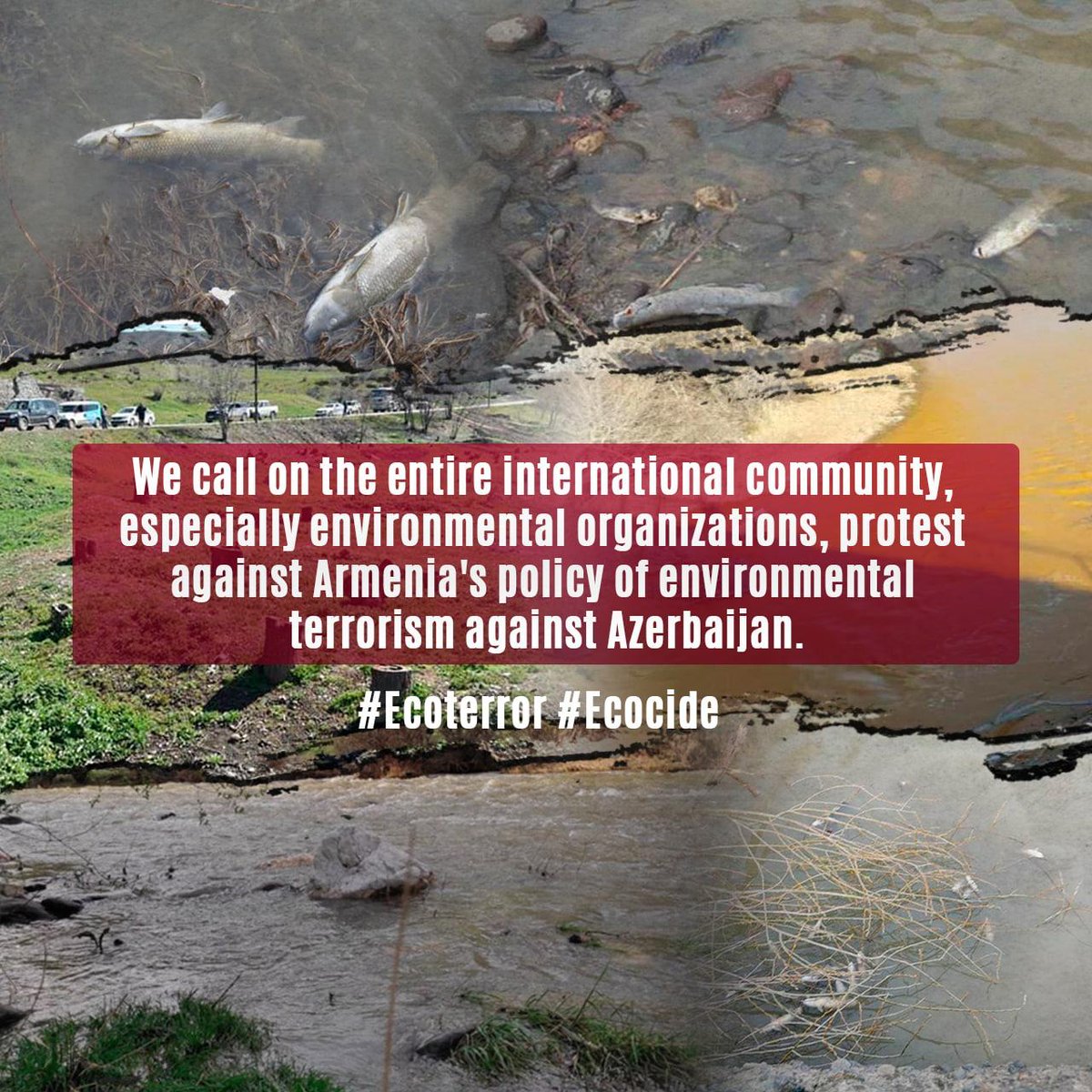 The polluted #OkhchuchayRiver flowing from #Armenian industrial areas, running into the #ArazRiver, finally enters the #KuraRiver - the main watercourse for #Azerbaijan. As a result, the @Caspian endorheic basin is under a serious threat. #EcoTerror #Ecocide <a href="/UNEP/">UN Environment Programme</a> <a href="/Greenpeace/">Greenpeace International</a>