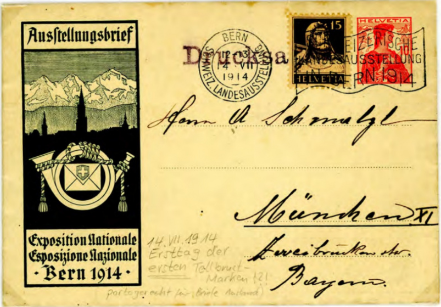 philaworldch's tweet photo. Switzerland, Bern 14. July 1914, extremely rar first day cover from tell's father. Letter from Bern to Munich Kingdom of Bavaria. https://t.co/hfKnsdrdjw