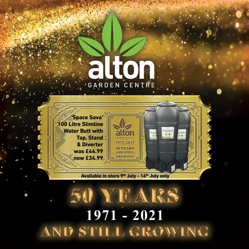 Introducing our nineteenth weekly Golden Ticket offer!

'Space Sava'
100 Litre Slimline Water Butt
with Tap, Stand &amp; Diverter
WAS £44.99
NOW £34.99

To celebrate our Golden Anniversary we are bringing you great new offers every week, for 50 weeks. So watch this space!