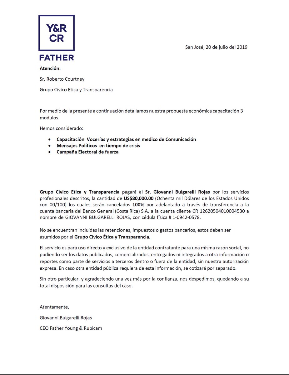 FloryCantoX's tweet photo. SE DESTAPA OTRA LAVANDERÍA
Los paladines de la democracia del Grupo Cívico Etica y Transparencia le pagó a la empresa 🇨🇷 Father Young &amp; Rubicam la cifra de US$ 80,000 en concepto de capacitación, estrategias y campaña electoral. ¿Quien cree que financio ese contrato y los viajes? https://t.co/ThuCQ2mTB3