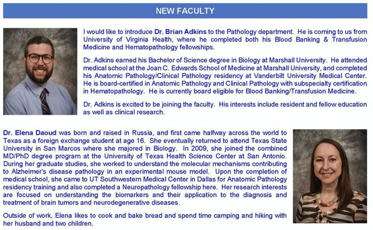 UTSW_Pathology's tweet photo. Welcome new @UTSW_Pathology faculty!  We are thrilled to have them join our team! 🔬🎉

Brian Adkins, MD @path_brian  
Elena Daoud, MD, PhD @daoud_elena 
Anne McLean-Holden, DMD, MS @AnnieMcLeanDMD 
Jing Xu, MD, PhD https://t.co/RxPYnxLUFy