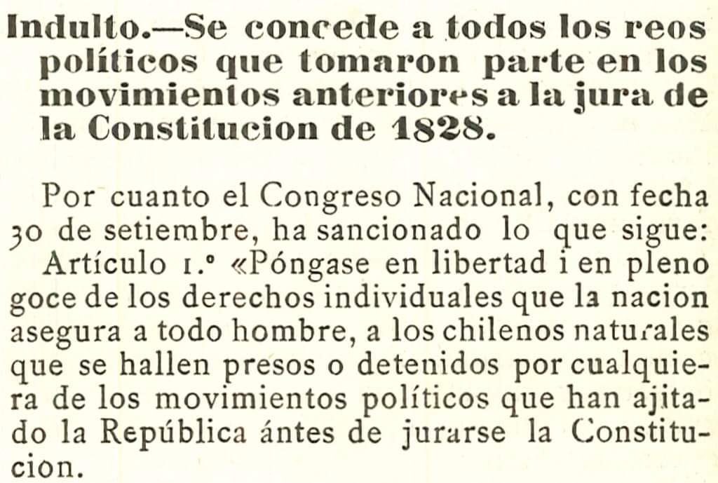 PaolaDragnic's tweet photo. Aquí el decreto de indulto del 01 de octubre de 1828 que liberó a todos los presos políticos de la revuelta previa a la Constitución de esos años a propósito de la discusión que hoy da el Congreso chileno. Acá el link de la Biblioteca: https://t.co/8TJd5CiJYJ https://t.co/601pnnoGqq