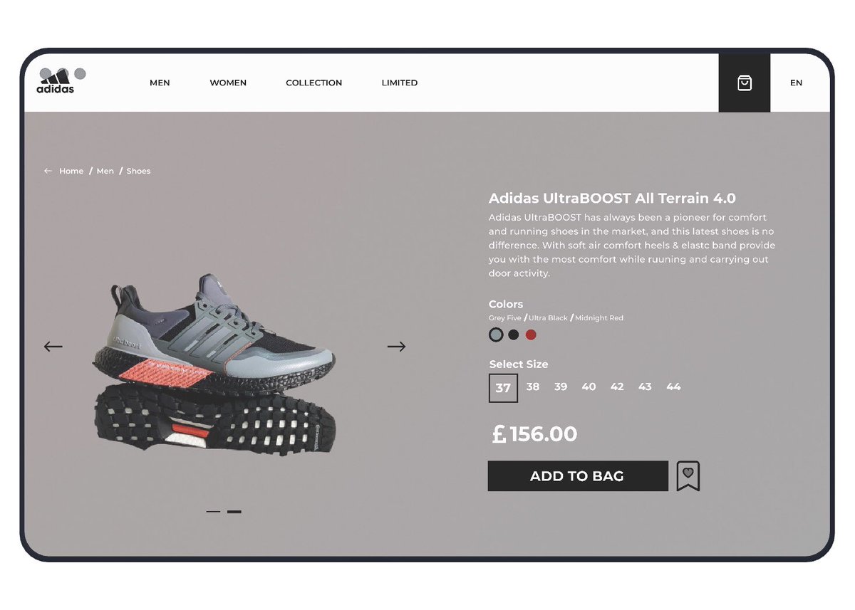 nomsodesigns's tweet photo. Day 10!!!!!
Decided to use this lovely Nike UltraBOOST for my design. Y’all should get this shoe as it’s so beautiful!!
#uidesign #uxdesign #ui #figma #nike #nikeboost #designer #ux #uxdesigner https://t.co/A6xoNcMFE2
