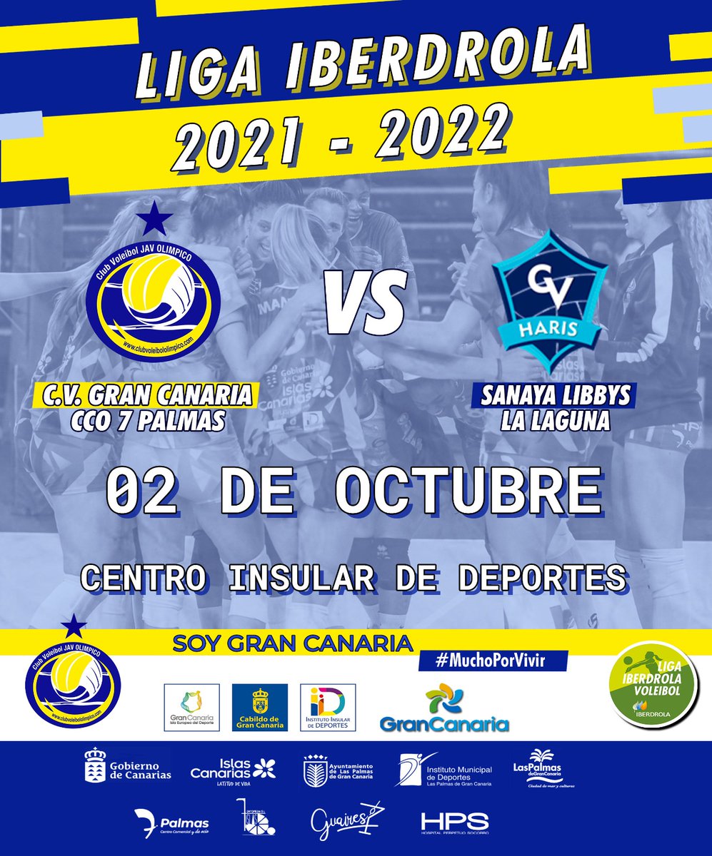 C.V. Gran Canaria CCO 7 Palmas 🆚 <a href="/CVHaris/">Club Voleibol Haris</a> Sanaya Libbys La Laguna

☝Les recordamos que tenemos #DerbiCanario🇮🇨 para nuestro debut en la #LigaIberdrolaVB🤗

🔜 2 de octubre, en el <a href="/CIDdeportes/">Centro Ins. Deportes</a>

#SomosElOlímpico #GranCanaria #GranDestino #MuchoQueVivir #islascanariaslatituddevida