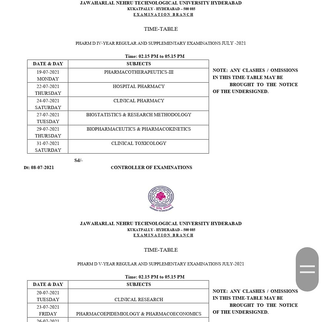 examupdt's tweet photo. Pharm D Exam Schedule Released #Jntuh https://t.co/NUtNAAJE6P