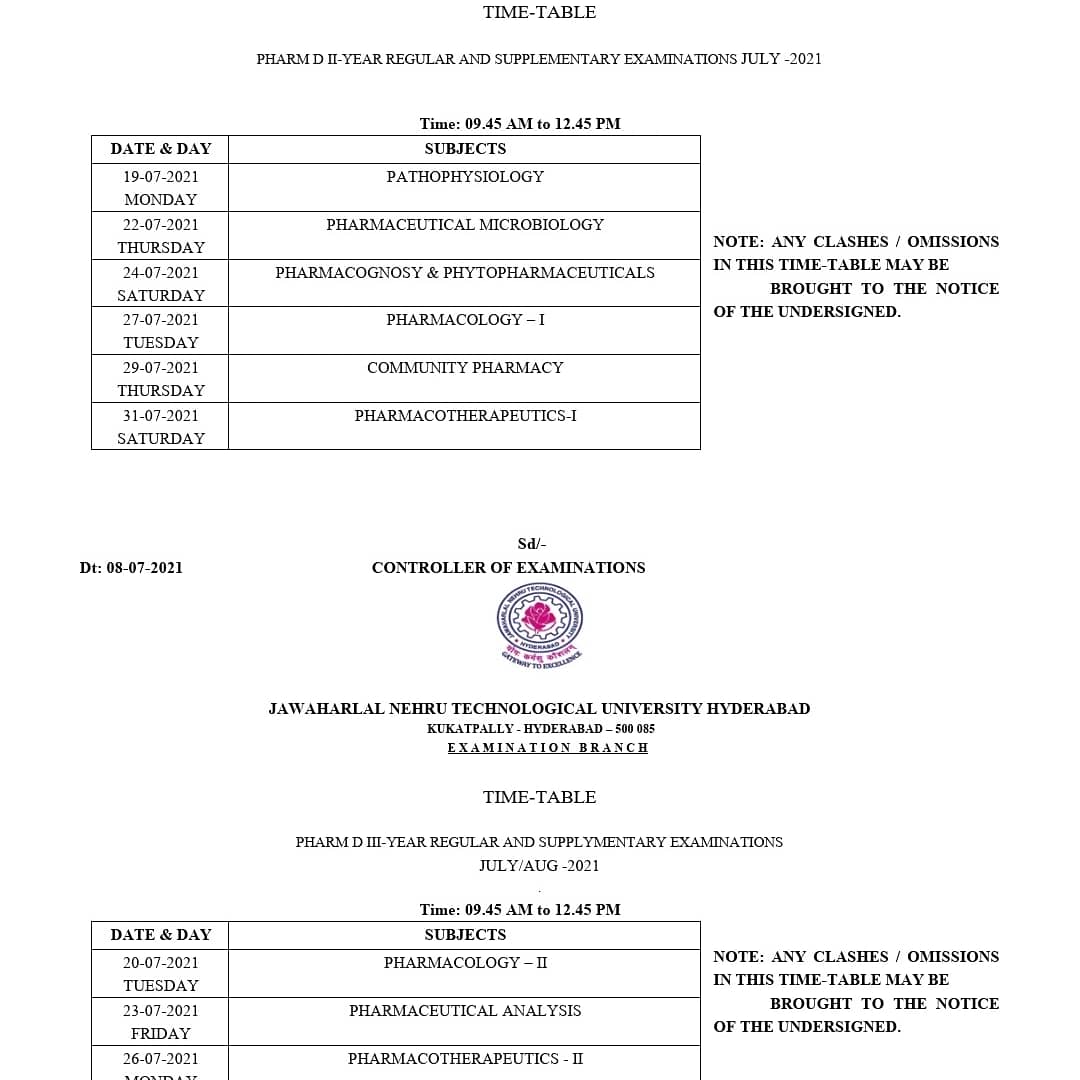 examupdt's tweet photo. Pharm D Exam Schedule Released #Jntuh https://t.co/NUtNAAJE6P