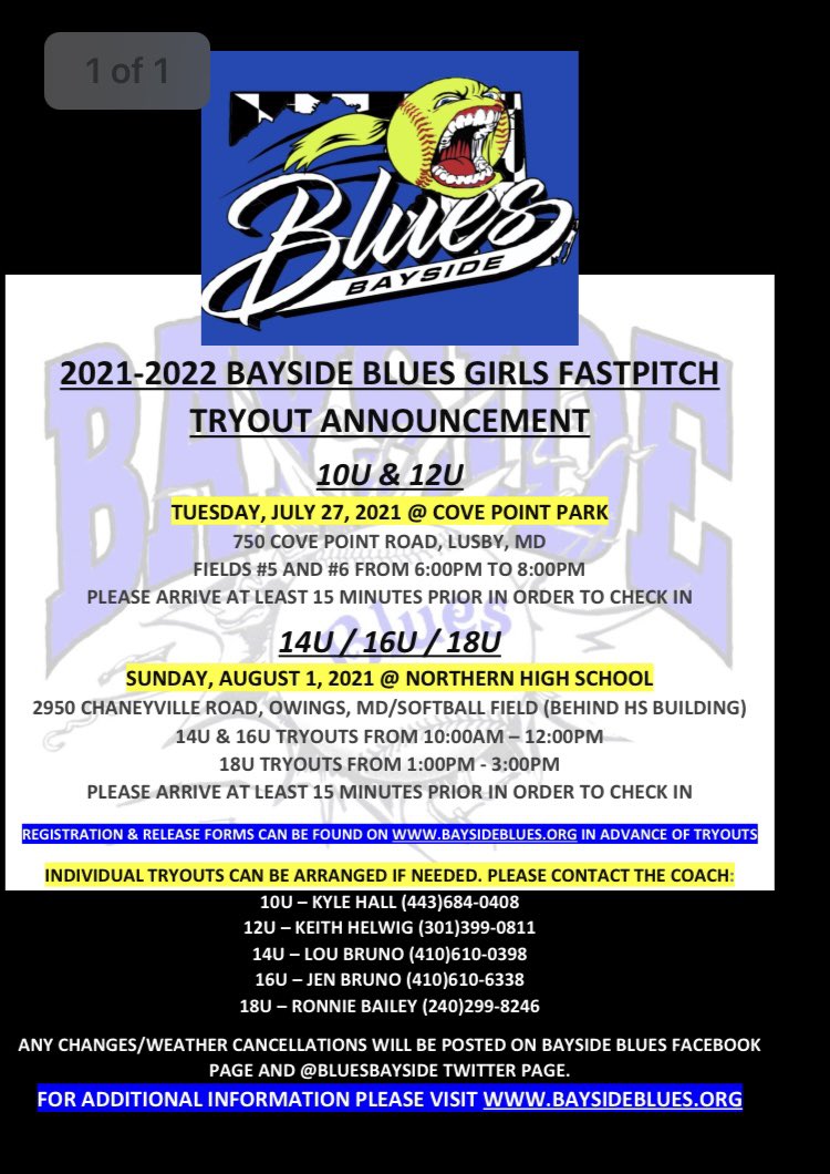 Updated 2021-2022 tryouts to include 10U as well as a date change for 14U!
