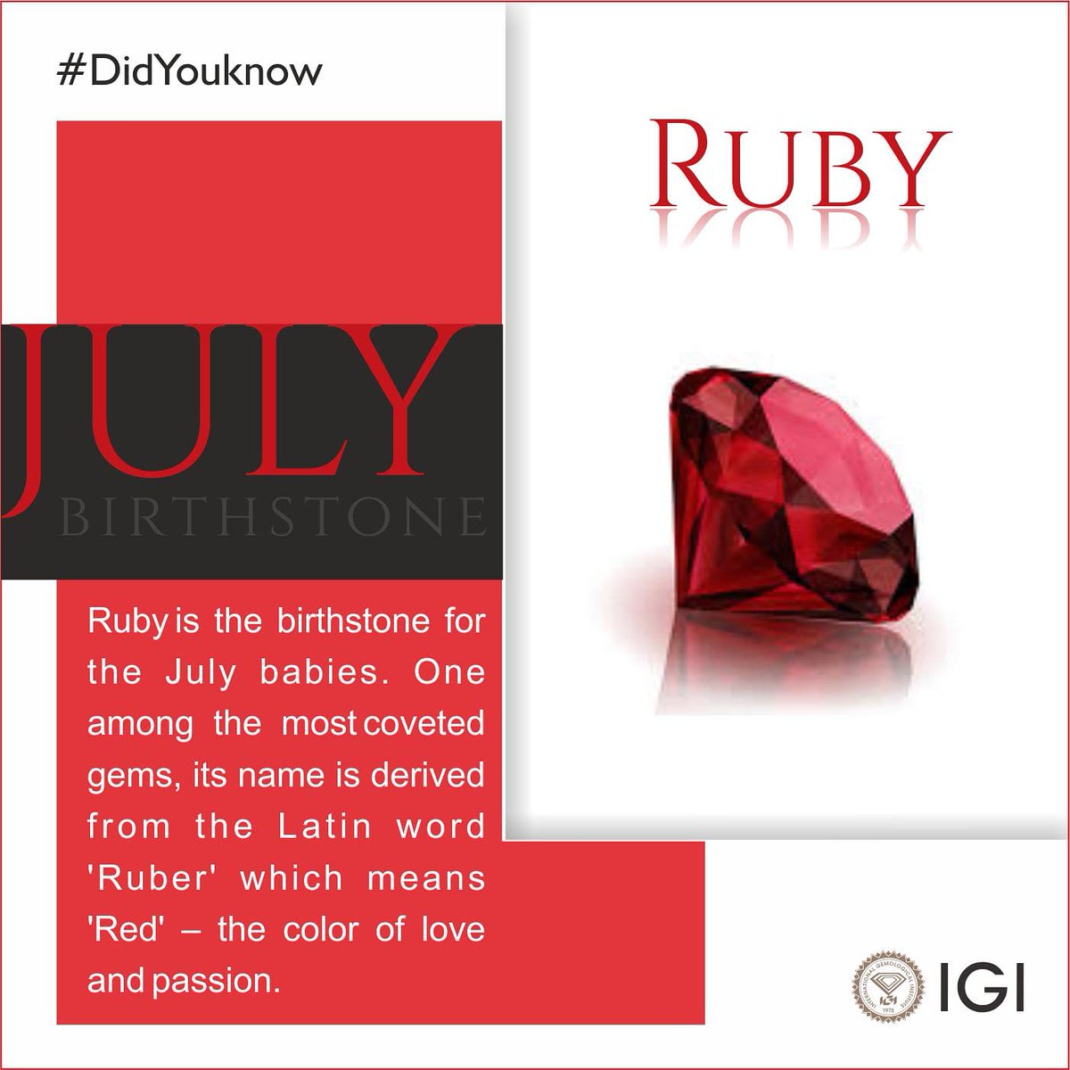 igiworldwide's tweet photo. Ruby is the birthstone for the July babies. One among the most coveted gems, its name is derived from the Latin word 'Ruber' which means 'red' β the color of love and passion.
#ruby #rubyrose #rubyfacts #allaboutruby #rubyred #redruby #rubymonth #likeforlikes #love #rubylove https://t.co/Q6Qkt1tF5O