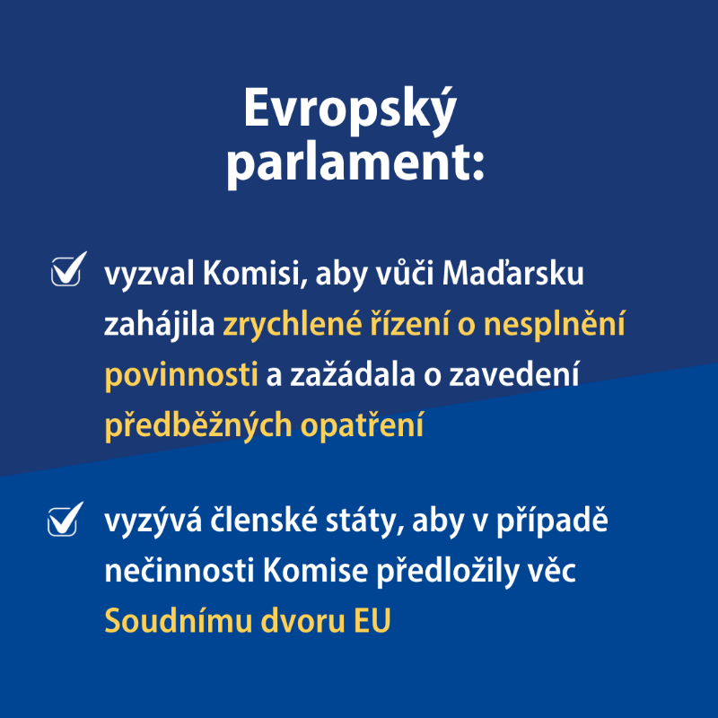 Europarl_CZ's tweet photo. 🇭🇺🇪🇺 V usnesení přijatém na červencovém plénu poměrem hlasů 

459 (pro): 147 (proti): 58 (zdrželo se hlasování)

poslanci odsoudili nový maďarský zákon zaměřený proti LGBTIQ komunitě. 🏳️‍🌈 Podle jejich názoru představuje jasné porušení základních práv EU.