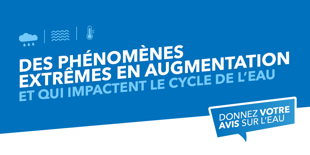 Adour_Garonne's tweet photo. ⛈️ Pluies violentes 💦 Inondations 🌵 Longues périodes de sécheresse. A long terme, les phénomènes météorologiques extrêmes augmenteront, impacteront le cycle de l’#eau. Cela vous parle ?  Donnez votre avis sur le projet de SDAGE-PDM 2022-2027 : https://t.co/g1lOccCcio @GUICHOY https://t.co/oxfcwIXR9o