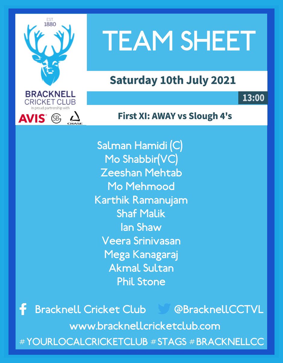 BracknellCCTVL's tweet photo. Week 10 TVCL Fixtures

1st XI AWAY vs @sloughcc 4s
2nd XI HOME vs @NPLCricketClub 2s

Go well lads! 🦌🏏

#yourlocalcricketclub #stags #bracknellcc https://t.co/lpVtPDQCGI