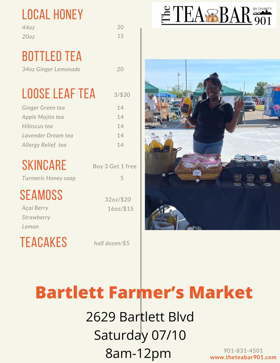 Seamoss, raw honey, tea?! The Tea Bar has everything you need! Come out this weekend and let us supply all your health needs! See y’all Saturday! 

Details below