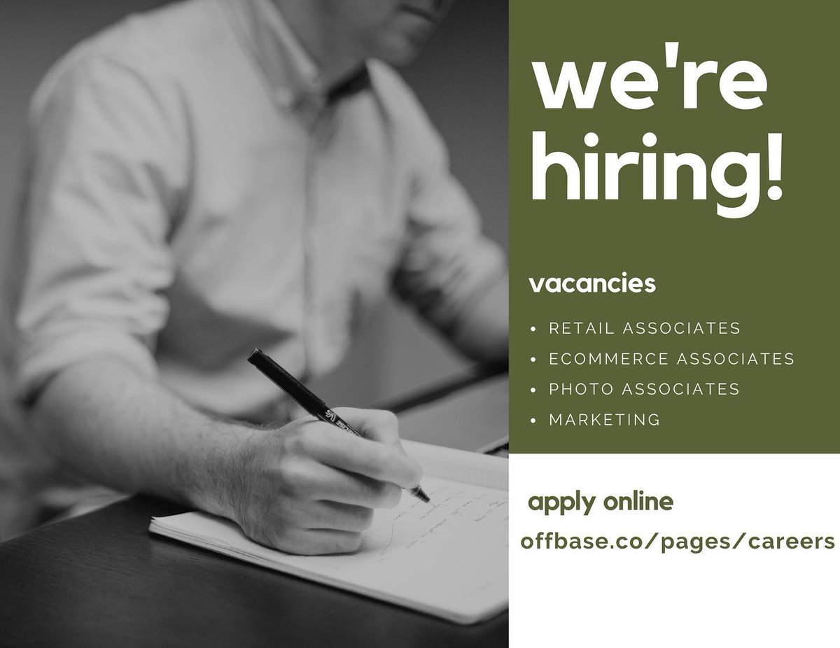 offbaseco's tweet image. WE’RE HIRING! We’ve got 1-2 full time positions available for eCommerce and Retail positions. Competitive pay, paid time off, and much more! Visit the careers page on our website for more information! Link in bio.

#offbase #offbasesupply #supportourtroops #veteranowned #virginia