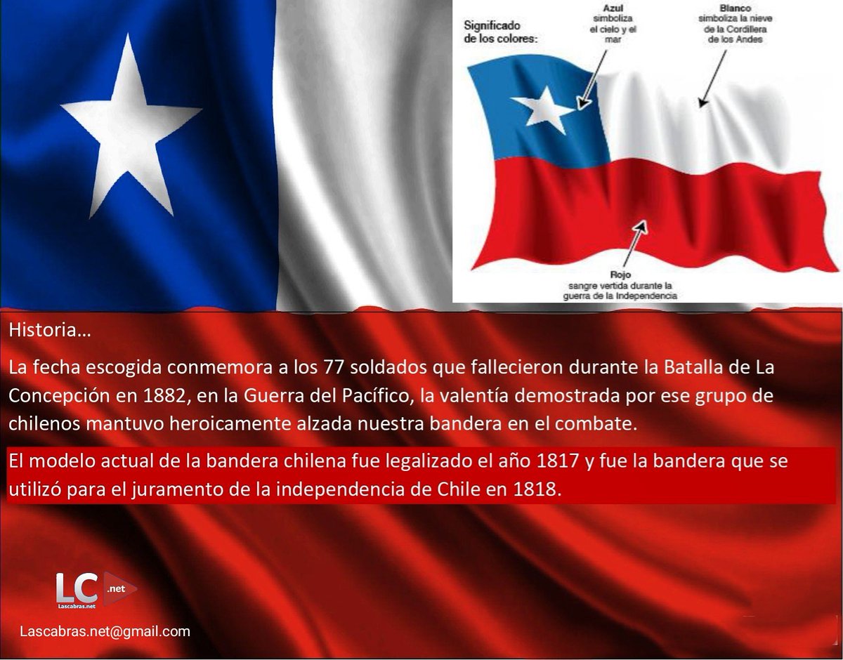 🇨🇱 Hoy 9 de julio, día oficial de nuestro emblema patrio. La valentía demostrada por ese grupo de chilenos, que mantuvo heroicamente alzada nuestra bandera en el combate de la Concepción, hizo que el 9 de julio fuera establecido como el día oficial de nuestro emblema patrio.