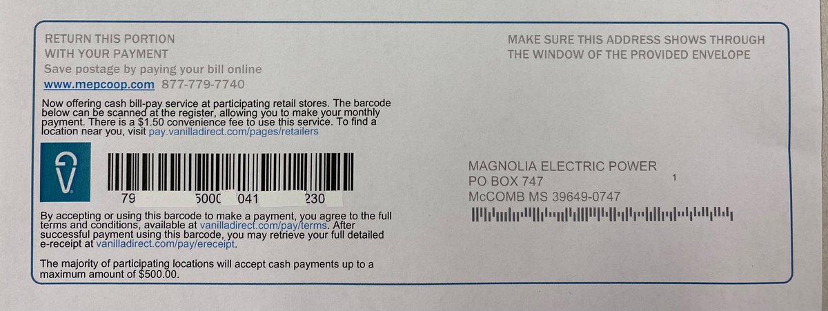 MEPCoop's tweet image. NEW OPTION: For a minimal fee, MEP members who want to make a bill payment can use a bar code found on the back of the bill or on SmartHub to pay at four local businesses: Dollar General, Family Dollar, CVS, and Walgreens. To use this feature, scan the barcode at the checkout.
