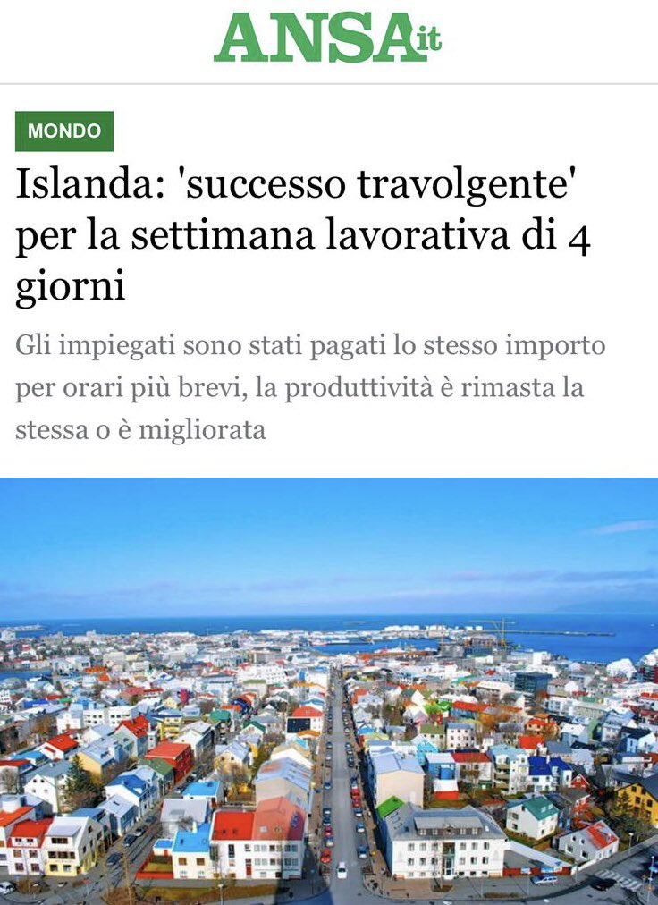 La qualità della vita di lavoratori e lavoratrici migliora. Meno stress e più conciliazione. La produttività non diminuisce, ma aumenta. Favorevoli i sindacati e i datori di lavoro. Il successo dell’esperimento islandese sulla riduzione dell’orario di lavoro a parità di salario.