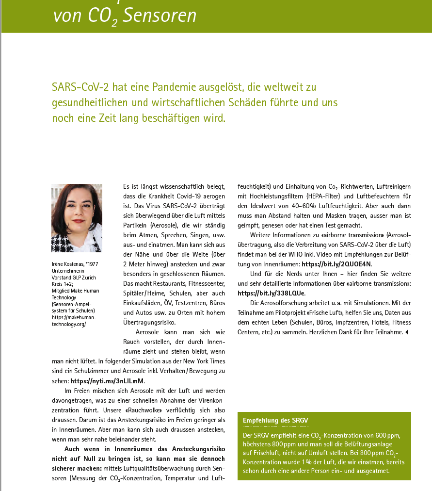 IKostenas's tweet image. 💙💚Dank Herr Claude Ammann Präsident des SFGV (Schweizerischer Fitness- und Gesundheitscenter Verband), der seine Mitglieder über airborne transmission aufklärt &amp;amp; CO2 Richtwerte empfiehlt. Dank der Arbeit von @Martin_Baeumle #SmartRestart Seite 54 bewegungsmedizin.ch/magazin/2021_0… 🧠🤜🦠