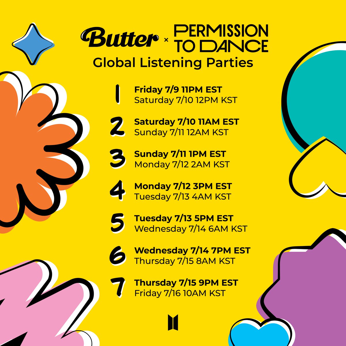 Come and join our listening parties with BTS' favorite tracks! (*Spotify or Apple Music log-in required) 7일 동안의 리스닝 파티에 #BTSARMY 여러분을 초대합니다! (*스포티파이 또는 애플뮤직 로그인 필요) 💌 listeningparty.bts-butter.com #BTS #방탄소년단 #BTS_Butter #PermissiontoDance
