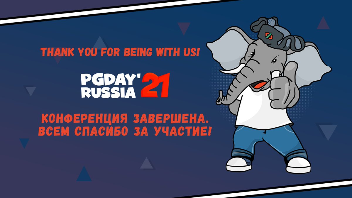 PGDayRussia's tweet photo. A huge thanks to our amazing speakers and to our dedicated audience who came to listen, learn, ask questions and make our conference even better! see you next year and hopefully f2f! Keep safe!
Yours truly, Ilya, Roman, Valeria and Maryanna.
#pgday #PGDayRussia #PostgreSQL https://t.co/9aek6pLnwt
