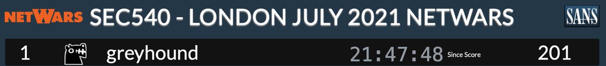 Congratulations to the <a href="/SANSInstitute/">SANS Institute</a> #SEC540 NetWars winner from live online SANS London July 2021. Hats off to Prabhakaran (<a href="/pk_sec/">Prabhakaran Kasinathan</a>)! <a href="/SANSCloudSec/">SANS Cloud Security</a>