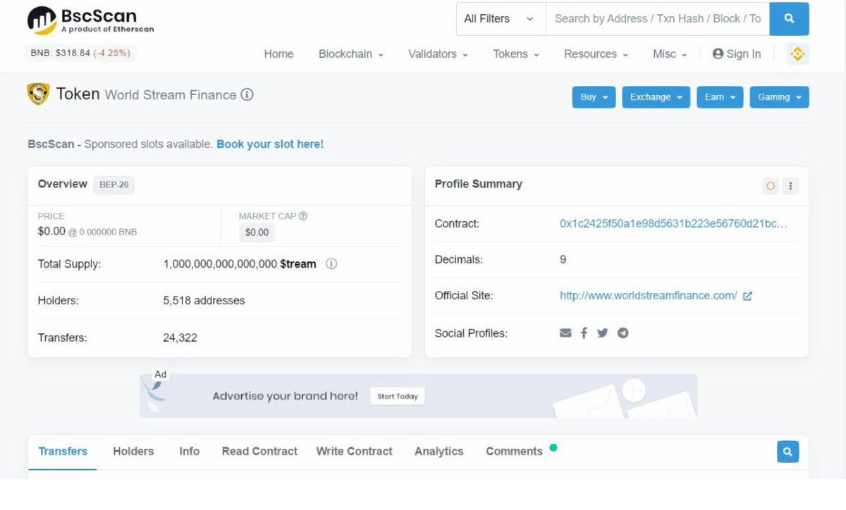 WStreamFinance's tweet photo. One moment, BSCAN updated our registration on the website. So it's very short for CoinmarketCap to list us? 😱😱😱

#SAFEMOON #WorldStreamFinance #Investimentos #EUA  #ElonMusk  #Safemoonkiller #BrotherDOGE #FamilyDoge #BabyDoge #criptomoedas https://t.co/5LkEO9gjqq