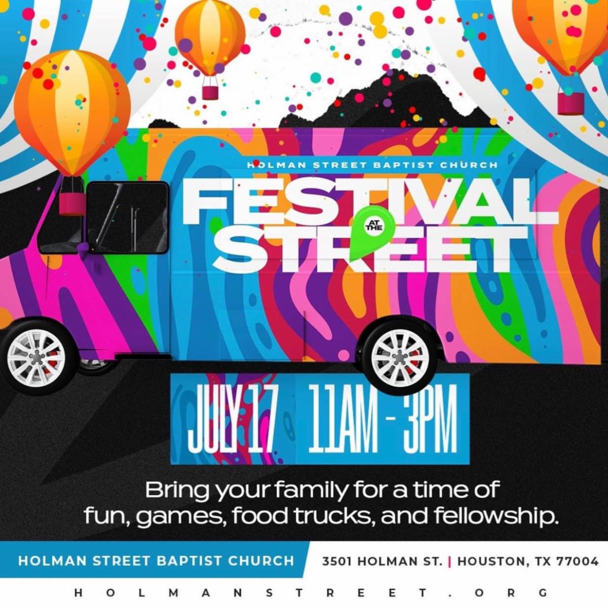 Hodges_Comm's tweet photo. This invitation is for YOU! Holman Street Baptist Church invites you to fellowship, have fun, eat, laugh, &amp; dance, at our Festival on July 17 from 11am-3pm. #holmanstreet #newterritory #HoustonEvents #Houston #HolmanStreetBaptistChurch #Church #Family #FamilyEvent #Community https://t.co/4SIH0LhArX