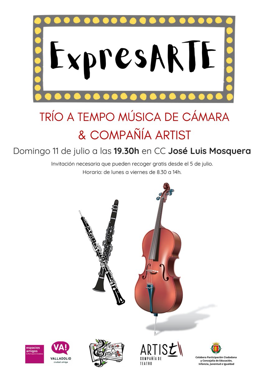 TeatroArtist's tweet photo. Volvemos a representar en Valladolid ExpresARTE: espectáculo que combina comedia con música interpretada en directo  a cargo de la agrupación de música de cámara Trío A Tempo

🎻 ¡No podéis faltar!

1/3 https://t.co/hvUxuAwxVJ