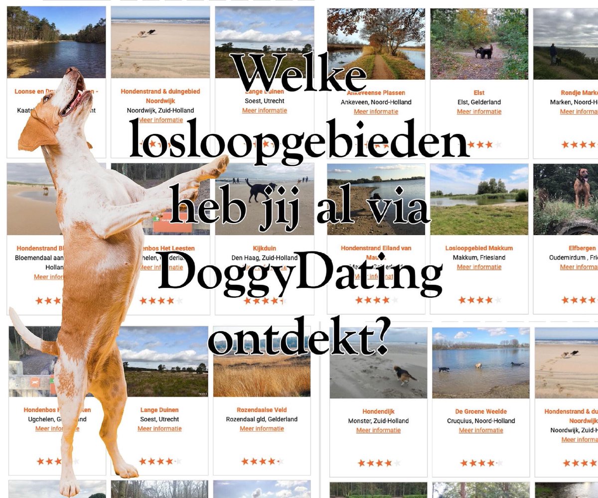 Waar ga jij met je hond lopen dit weekend? Voor inspiratie check DoggyDating.com of de gratis DoggyDating app. 😃😃😃