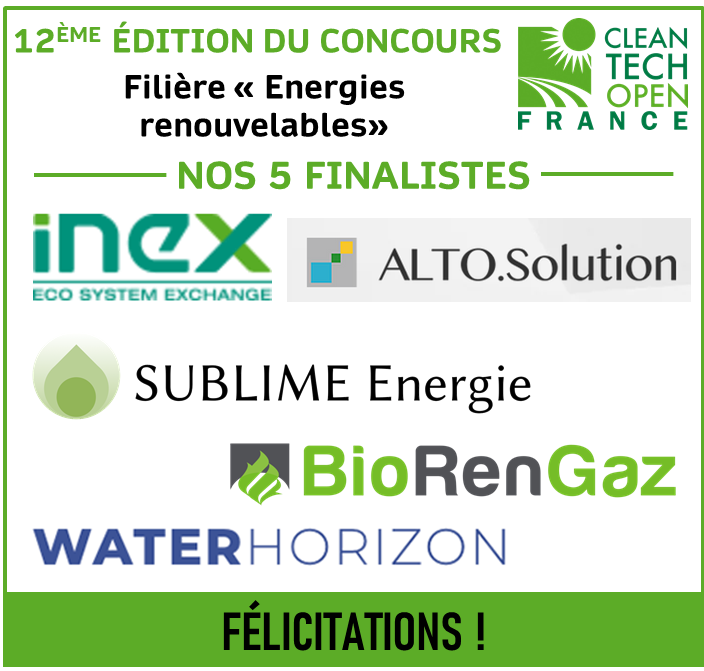 cleantechopenFR's tweet photo. [Concours Cleantech Open France] Félicitations à nos 5 finalistes de la filière #EnergiesRenouvelables ! ☀

RDV le 29 septembre pour pitcher vos projets en présentiel et peut-être devenir lauréat 2021 !

Bravo à toutes les #Startup et #PME qui ont candidaté cette année. https://t.co/qK89RfpK67
