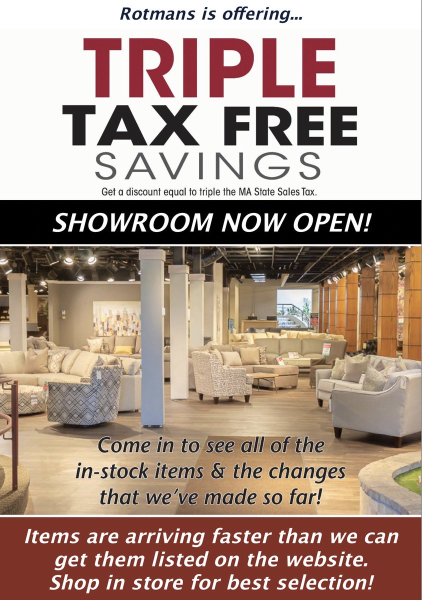 Starting this weekend Rotmans is offering Triple Tax Free savings!!