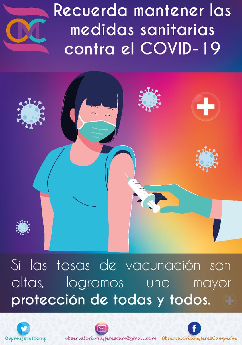 Oppmujerescamp's tweet photo. El #OPPMC invita a seguir adoptando las medias de prevención contra el #COVID19.
¡Cuidémonos entre todas y todos! #Vacúnate y no bajes la guardia. https://t.co/i6KdO2HcxT