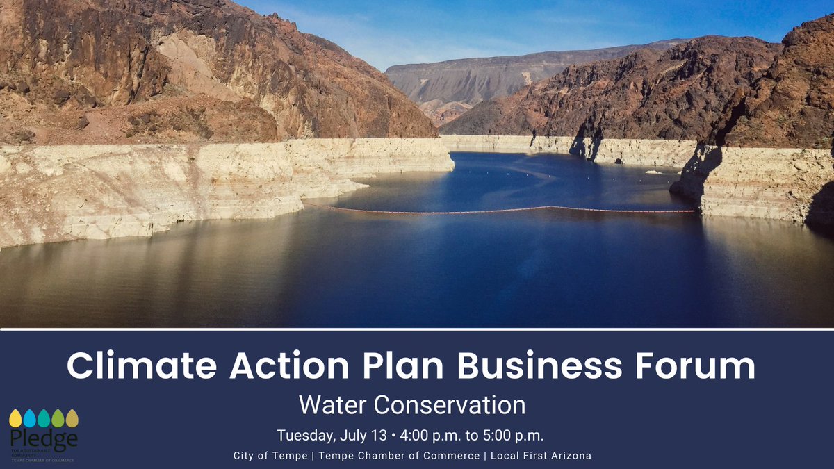 TempePledge's tweet photo. Today at 4 p.m. the @tempechamber, @Tempegov, and @LocalFirstAZ are facilitating the Climate Action Plan Business Forum on Water. The event is open to Tempe business leaders. Click the link to register now. https://t.co/OBnmcuQiVt https://t.co/ZnTiOs435f