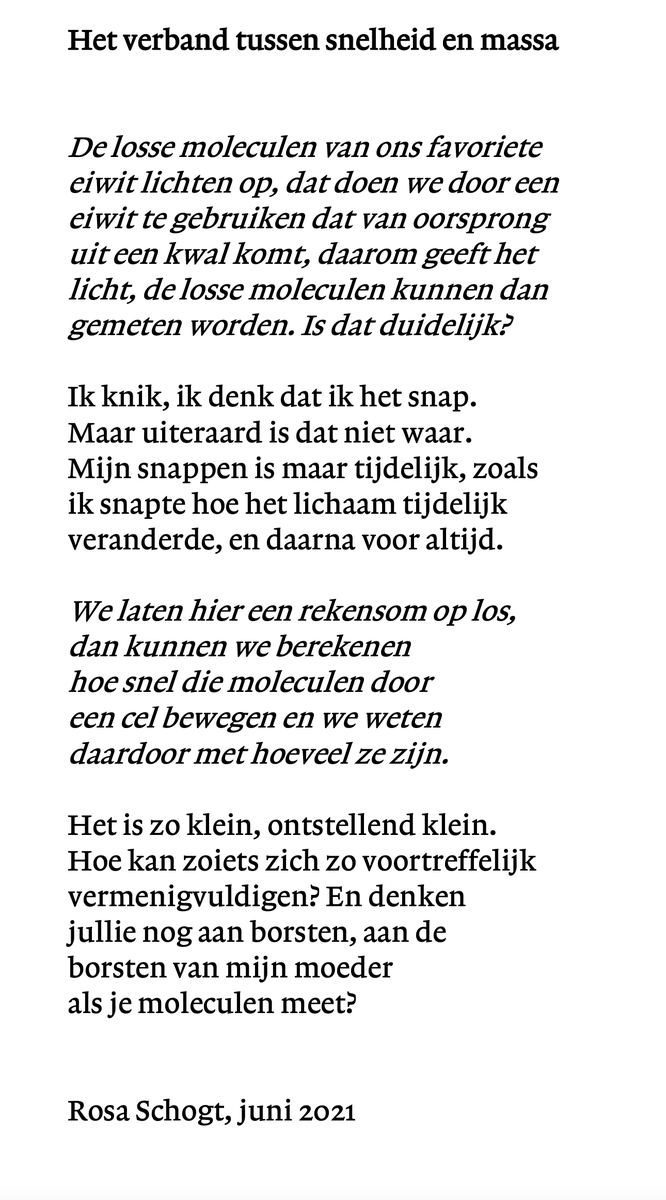 wntlab's tweet photo. 4/n
We are launching this publication with an accompanying piece of art/outreach. More specifically, our artist in residence, Rosa Schogt, composed a poem especially for the occasion (in Dutch, below). I am equally excited about this interdisciplinary aspect of our work! https://t.co/lvW7LiRXDE