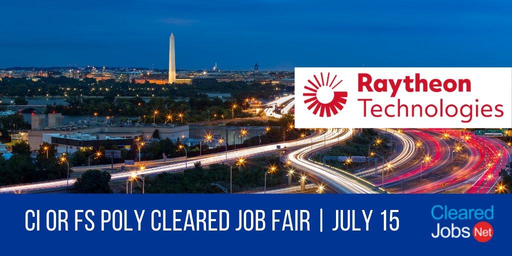ClearedJobsNet's tweet image. Talk with @RaytheonTech at the July 15 CI or FS Poly #ClearedJobFair | Virtual clearedjobs.net/job-fair-compa… #DevOpsEngineer #VulnerabilityResearcher