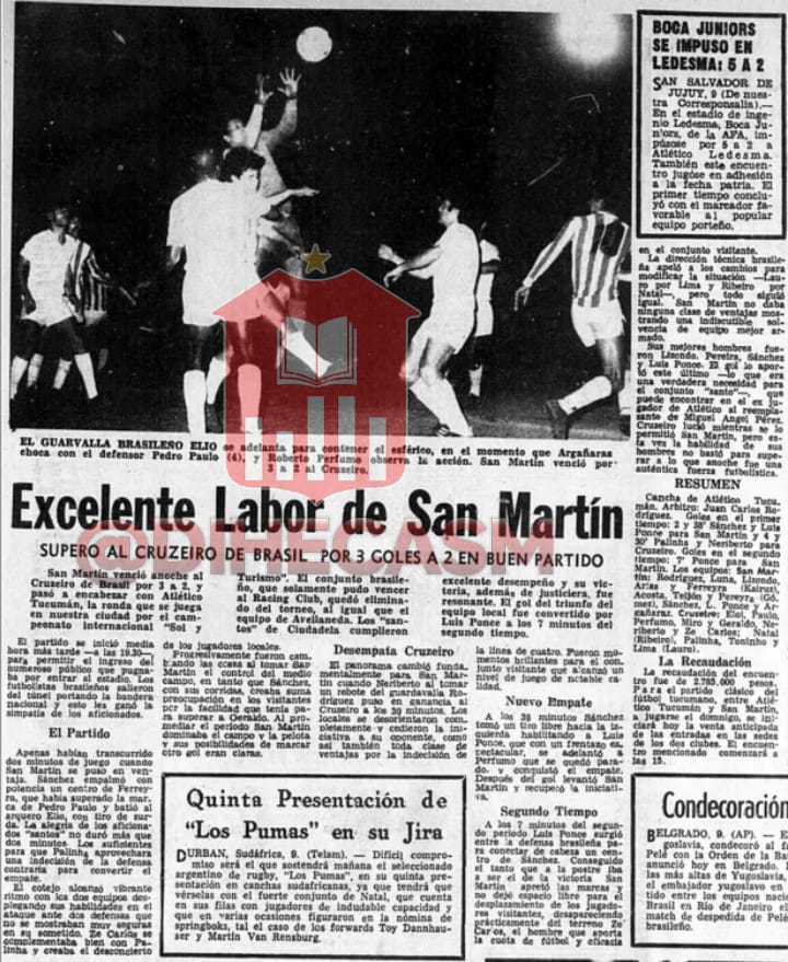 DIHEMCASM's tweet photo. #MatchInternacional 

🔙 Un día como hoy pero del año 1971 #SanMartínTuc 🇦🇹 enfrentaría al @Cruzeiro de Belo Horizonte🇧🇷 y lo derrotaría por 3-2. En el marco de la 2° fecha del Torneo Internacional "Sol y Turismo" que se disputaría de manera amistosa, en nuestra provincia y Salta https://t.co/bV4b6S572x