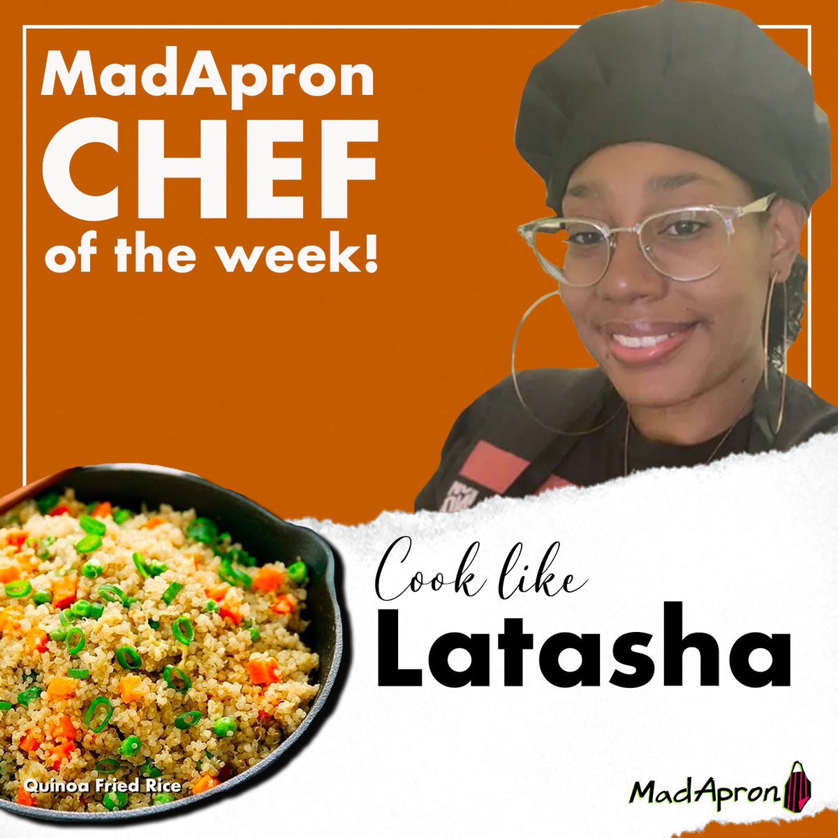 Meet our Chef of the Week.
 Latasha Burger of Sweet T Plant-Based Catering!   
Featuring both her Quinoa Fried Rice and Sticky Cauliflower... DEEE-LISH!
- Get 50% OFF if you order by 7/14, use promo code: Latasha50
- Meals delivered the week of 7/19
- ENJOY AND COOK LIKE A CHEF!