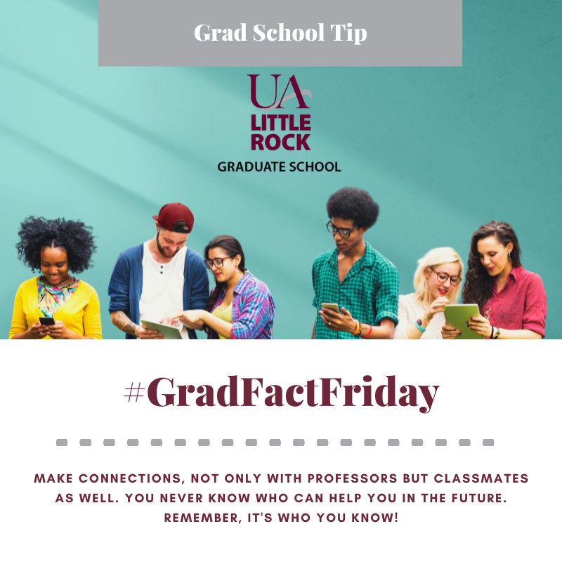 UALRGradSchool's tweet image. Happy Friday! Check out our latest grad school tip for graduate students. Apply today and use code GRFREE7 to waive the application fee. Follow us on LinkedIn at UA Little Rock Graduate School.
#GradFactFriday