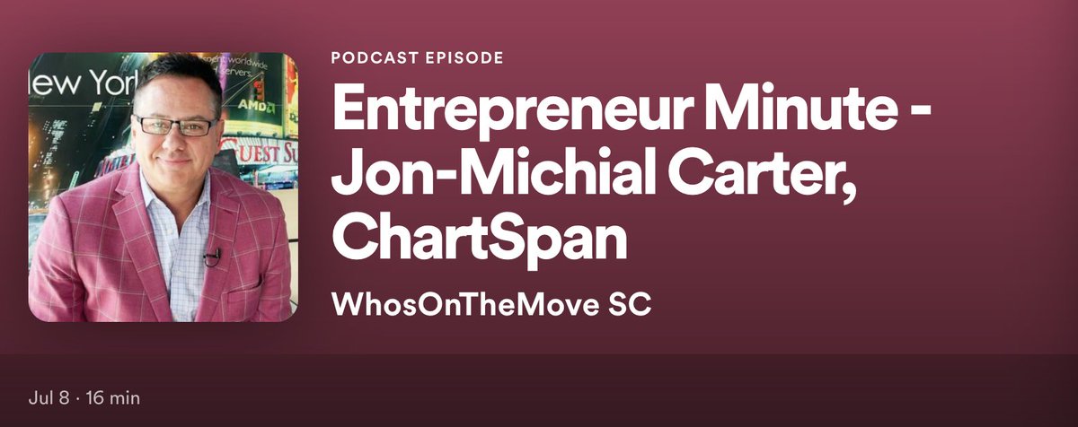 UpstateBizSC's tweet image. Who&apos;sOnTheMove SC Podcast  - CEO and co-founder of ChartSpan, Jon-Michial Carter - #whosonthemove #whosonthemovesc - also available on Apple - alsohttps://open.spotify.com/episode/1pUq3589Hzx0CAR5xS2v1V?si=EO0KapQ0S4ekXSkR43HrKg&amp;amp;dl_branch=1
