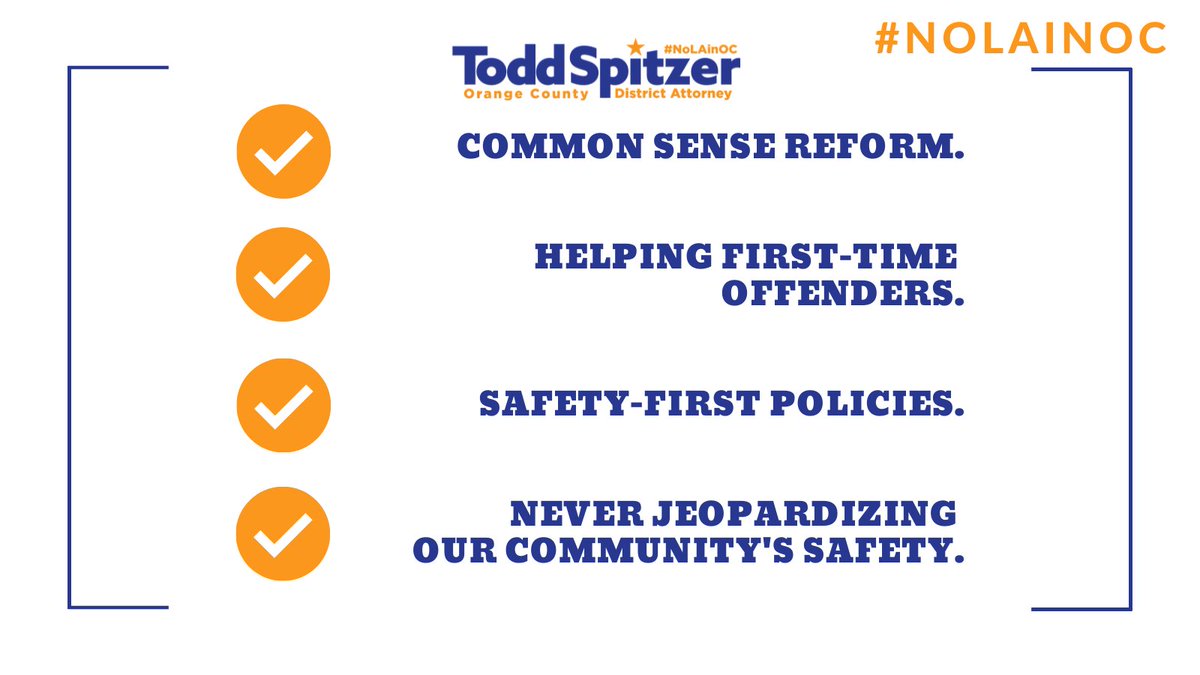 toddspitzeroc's tweet photo. As DA, I've been fighting to #KeepOCSafe from violent criminals while also pursuing #CommonSenseReform to ensure accountability, transparency, and equal application of the law. As a voter, you don’t have to choose one or the other. #OCDA2022  #NoLAinOC https://t.co/PrVjP0MqJ2