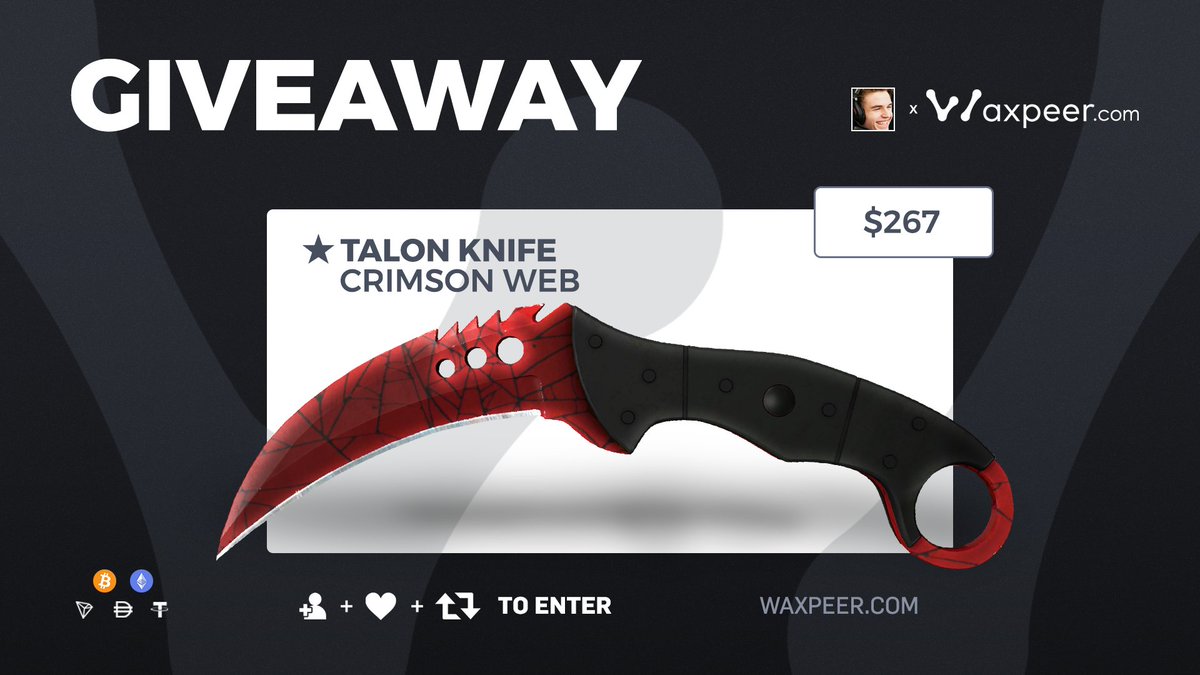 CSunfortunate's tweet photo. ⭐️ Talon Knife | Crimson Web (FT) Giveaway! ⭐️

🏆 To enter:
- RT &amp; Like this tweet
- Follow me &amp; @WAXPEER 
- Visit https://t.co/nd6RhqWh0i

⏰ Ends in 7 days. Good luck!😄 🔪 https://t.co/gVCGeziE6d