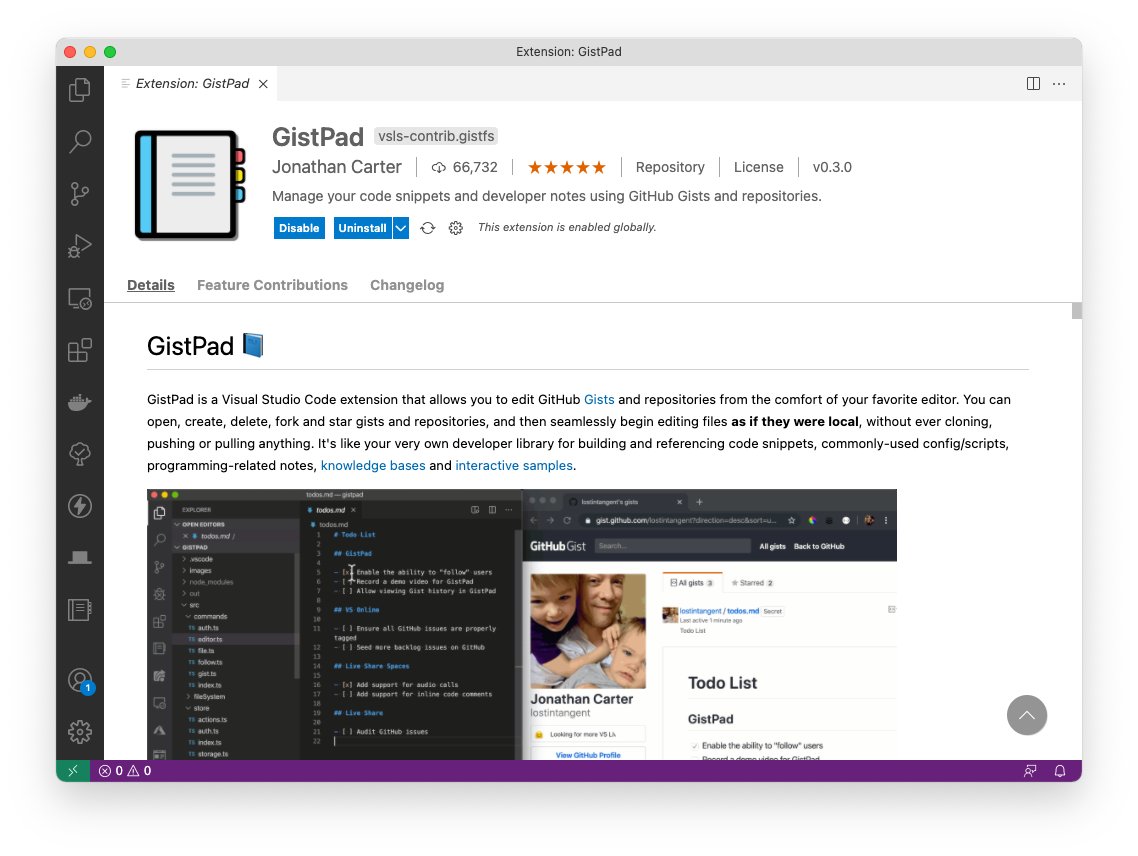 Visual Studio Code (@code) on Twitter photo Gist + notepad + VS Code = GistPad 📘
View and edit your @GitHub Gist directly in VS Code, as if they were local files, by <a href="/LostInTangent/">Jonathan Carter</a> ✏️
Get the extension 👉 marketplace.visualstudio.com/items?itemName… Gist + notepad + VS Code = GistPad 📘
View and edit your @GitHub Gist directly in VS Code, as if they were local files, by <a href="/LostInTangent/">Jonathan Carter</a> ✏️
Get the extension 👉 marketplace.visualstudio.com/items?itemName…