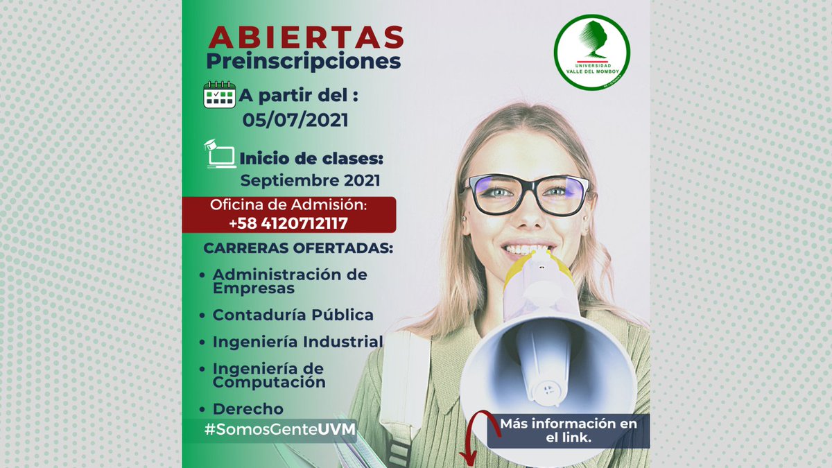 Abiertas preinscripciones en la UVM. Los interesados deben reunir los requisitos exigidos. Para este periodo son 5 las Carreras ofertadas. UVM La universidad que buscas, el futuro que sueñas. Más información en: uvm.edu.ve/inicio/dnotici… #SomosGenteUVM #Trujillo #Valera
