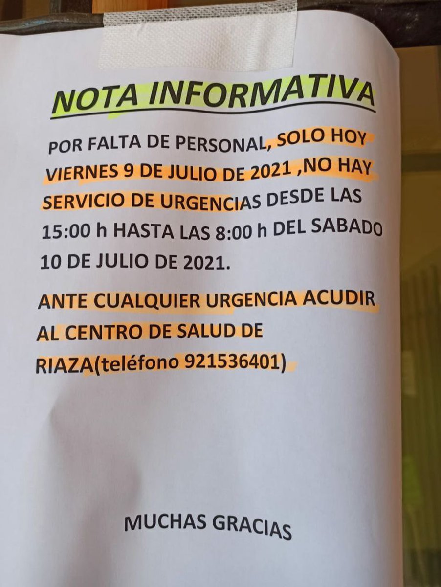 PlatSegoviaViva's tweet photo. 🏥 Este finde la zona básica de riaza quedará con un único médico de guardia al no encontrar médico para hacer la guardia en Ayllón.

Menos mal que sólo hay el triple de población que normalmente 🤦🏻‍♂️ https://t.co/xZP0GIBBtc