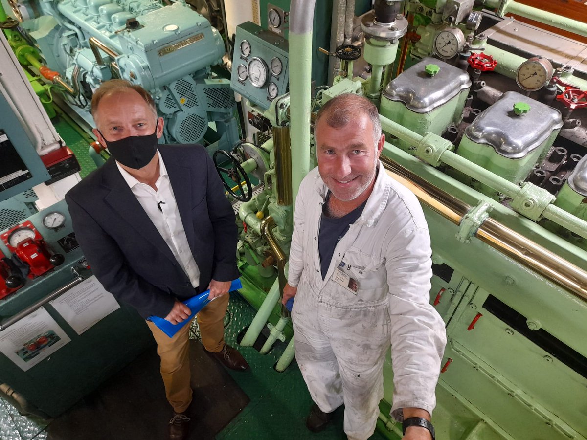 Steve George, 2nd engineer on board Scillonian 3 giving Justin Leigh a tour of the engine room. @MrJustinLeigh #futureofshipping #chamberofshipping #scillonianferry #engineering