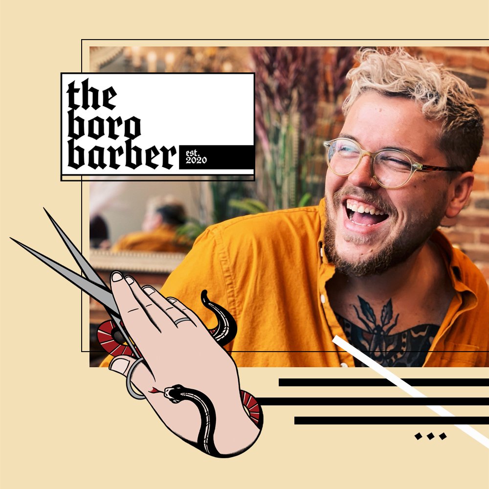expo86co's tweet photo. Client Work // Graphic mockup for my recent illustrated logo for The Boro Barber. Photo by another local friend - Fancy Pants Photography <3 https://t.co/9uyYhxBVDg