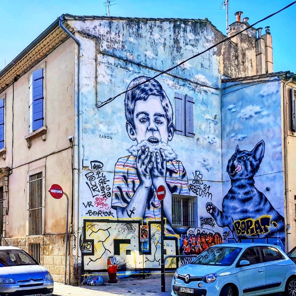 chilledoutco's tweet photo. "Sky is (not!) the limit" @zabouartist #mural for @expodeouf #2015 #nimes #france
#urbanart #streetart #zabou #skyisnotthelimit #clouds #eatingcloud #cat #kid #child #blue #expodeouf #streetartfestival #festival #wallpainting #wall #painting https://t.co/eGJFYESJtG https://t.co/ZJsuErF9UO