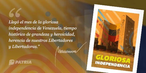 🗣️ ¡𝐓𝐨𝐦𝐚 𝐍𝐨𝐭𝐚!✍️ 🇻🇪 Inicia la entrega del bono Gloriosa Independencia enviado por nuestro Presidente @NicolasMaduro a través de la Plataforma Patria. La entrega tendrá lugar entre los días #8Jul al #16Jul #VictoriaPorLaVidaYLaPaz